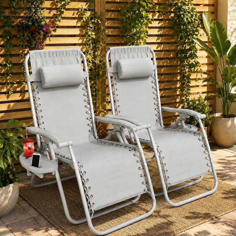 image 1 of Set of 2 Zero Gravity Reclining Foldable Garden Chairs Sun Loungers