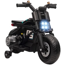 HOMCOM 6V Kids Electric Ride On Motorcycle Vehicle with Siren, Horn, Headlights, Music, Training Wheels, for Outdoor Play, Ages 3-5 Years - Black