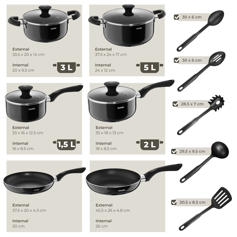 image 1 of Dinnerware Set for 6 People with Plates, Bowls, Utensils, Pots and Pans | Grey | grey/black | 39 pc | 1
