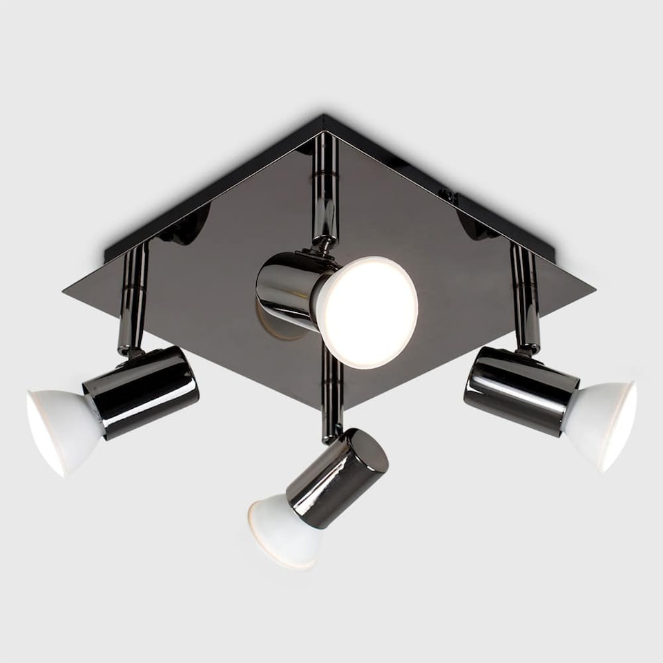 image 1 of ValueLights Black Chrome Modern Square 4 Way GU10 Ceiling Spotlight