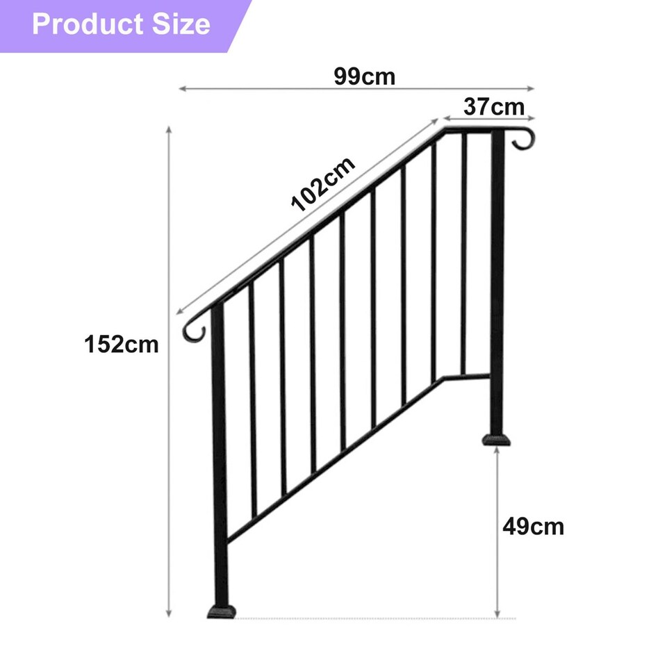 image 1 of Gr8 Garden Outdoor Black Steel Handrail 3 Steps Garden Stairs Safety Grab Bannister Rail