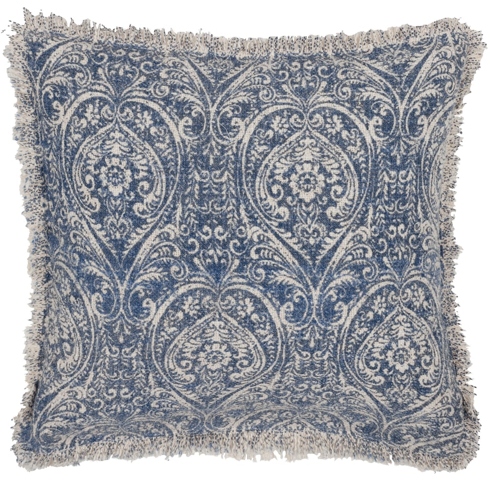 image 1 of Paoletti Durelle Damask Fringed Cushion, Delph Blue, 50 x 50cm