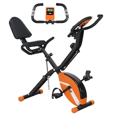 SPORTNOW Folding Exercise Bike with Arm Bands and Hand Pulse Sensor, Orange