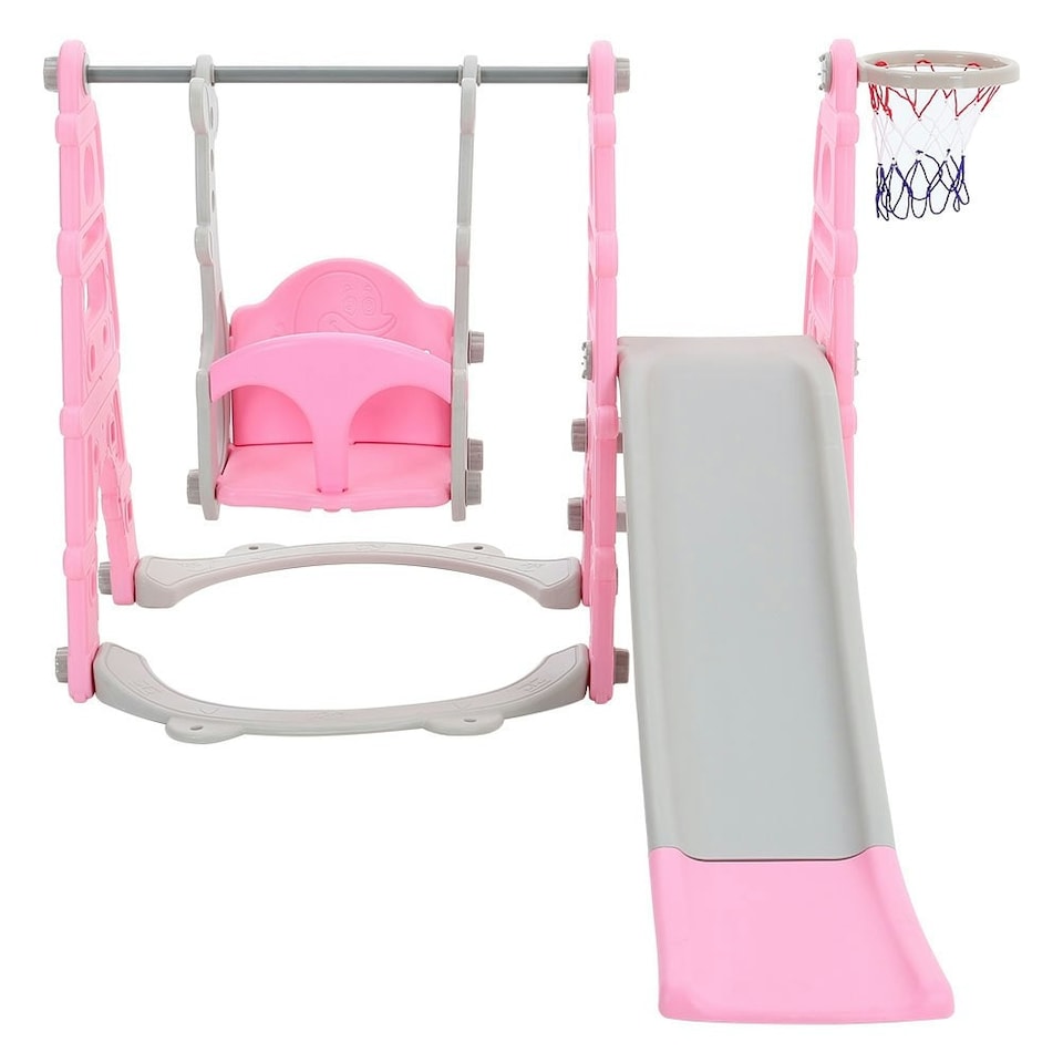 image 1 of Living and Home Toddler Swing and Slide Set with Basketball Hoop
