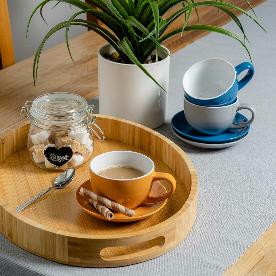 image 1 of Argon Tableware 12pc Coloured Cappuccino Cup & Saucer Set - 250ml - Yorkshire - Coffee Cup Latte Cup Drinking Cup