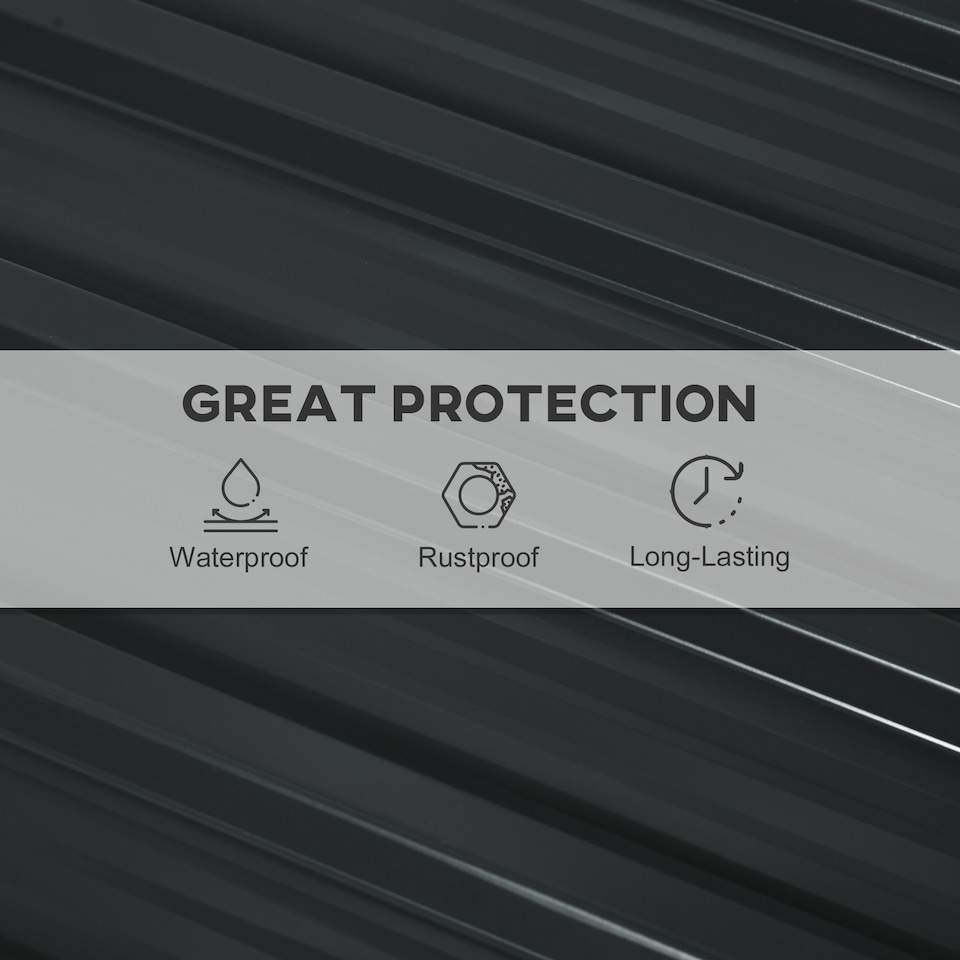 image 1 of Outsunny Corrugated Roofing Sheets, Pack of 12, Galvanised Metal Roofing Sheets for Greenhouse, Garage, Storage Shed, Carport, 129 x 45cm, Dark Grey