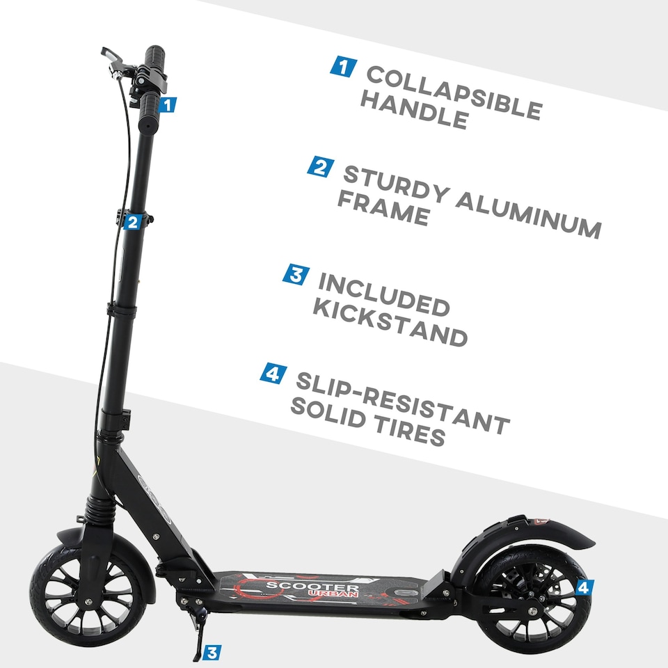 image 1 of HOMCOM Adult Teens Kick Scooter Fold Adjust 14+ w/ Rear Wheel&Hand Brake Black