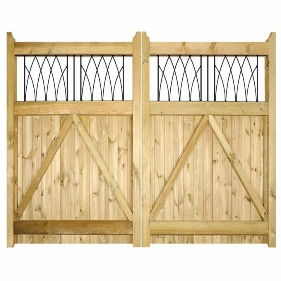 image 1 of Windsor Low Double Driveway Gate - Pressure Treated Scandinavian Redwood - W2700 x H1200 mm Brown