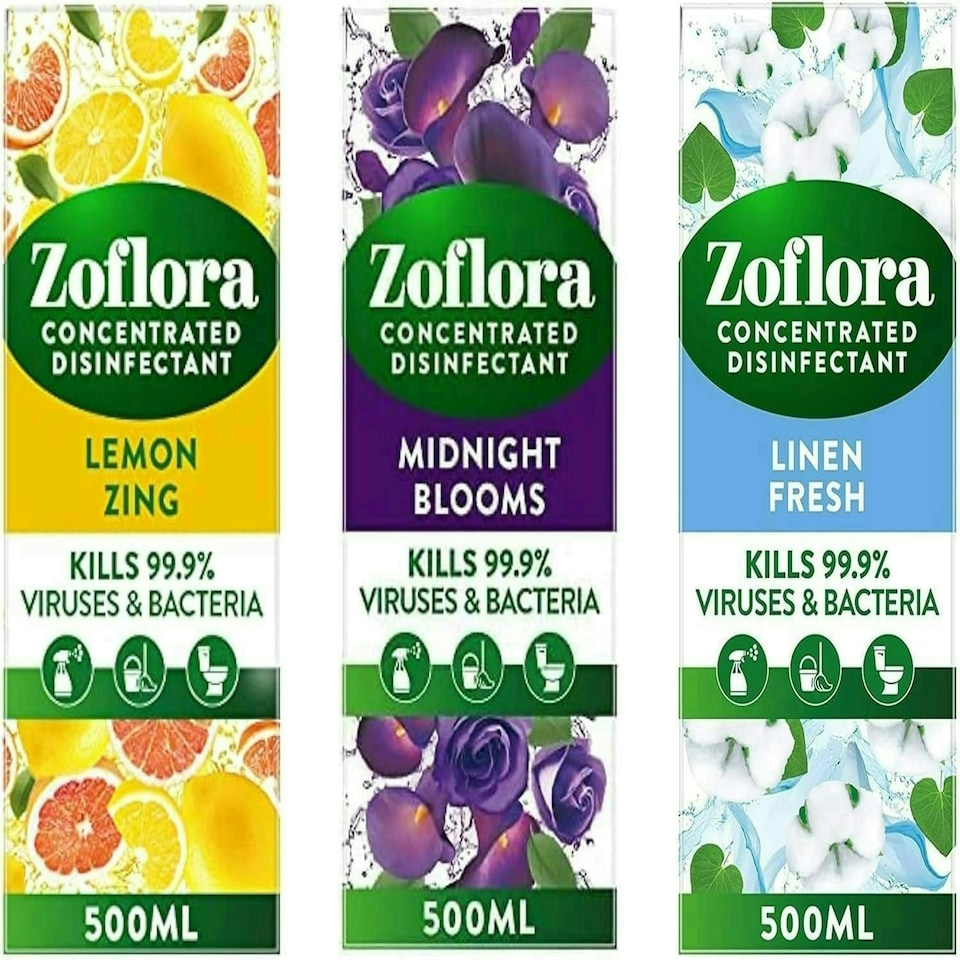 image 1 of Zoflora Concentrated Multipurpose Disinfectant Bundle - Lemon Zing, Midnight Blooms & Linen Fresh - one of each