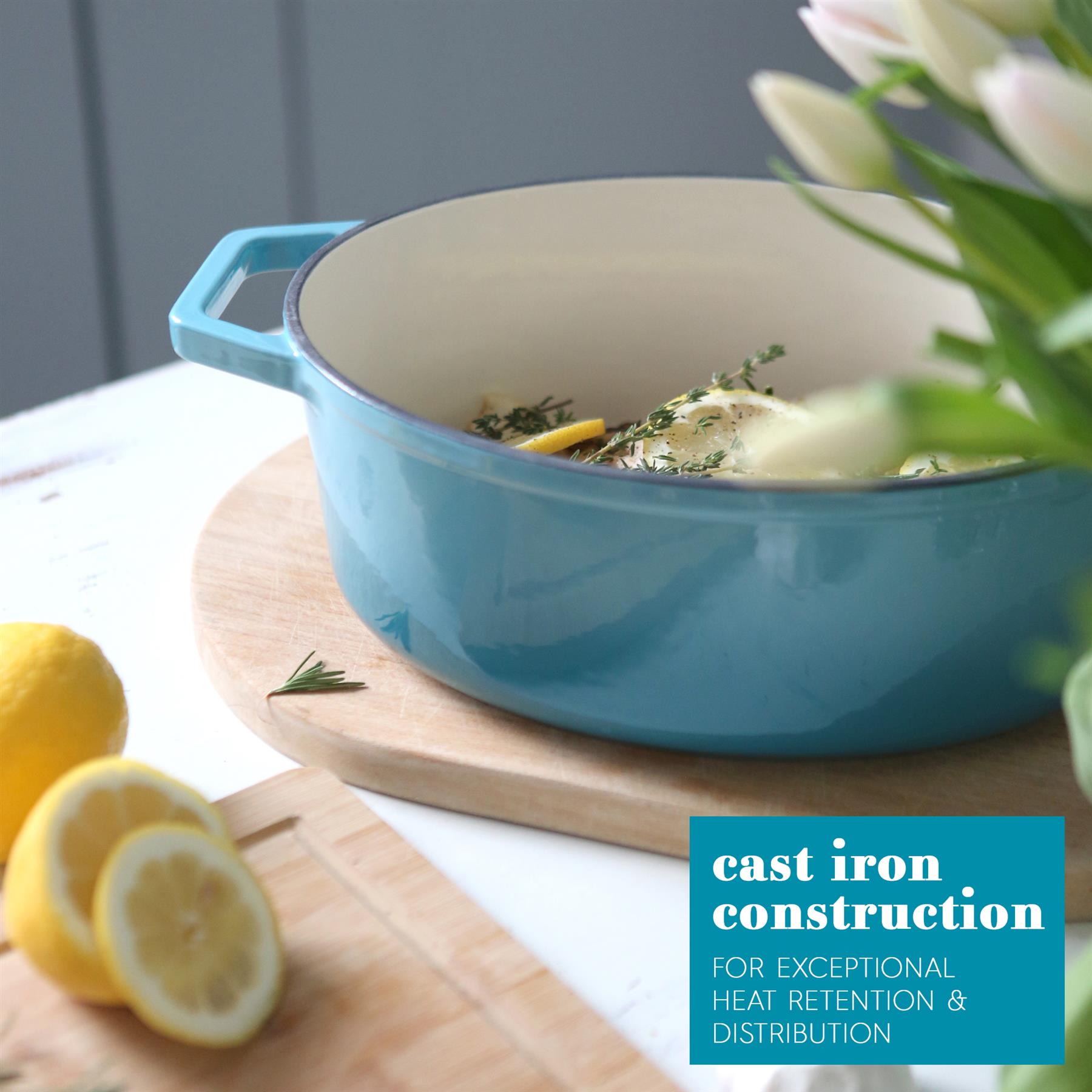 Cocotte Fonte Émaillée 2,3L Grise - Plat Cuisson Polyvalent Four Et Plaque