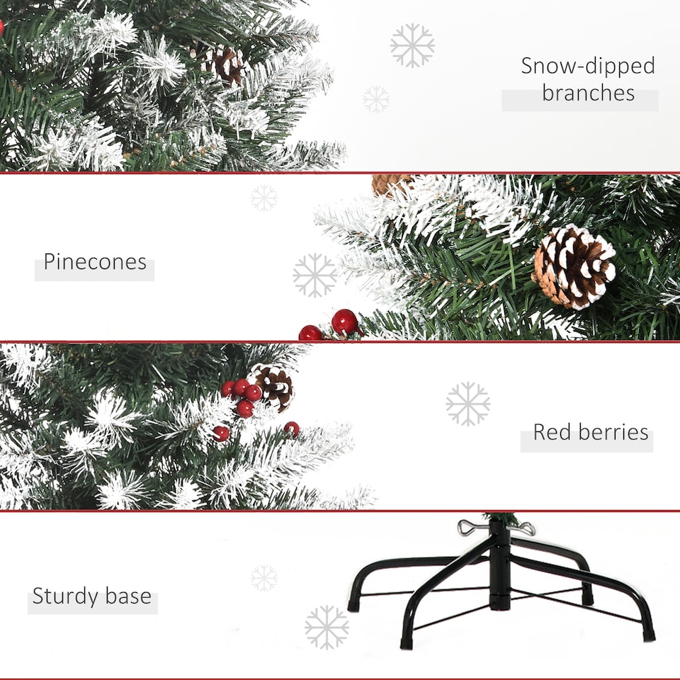 image 1 of HOMCOM 5FT Artificial Christmas Tree mas Pencil Tree with Red Berries and Pinecones Holiday Home Indoor Decoration with Foldable Feet, Green