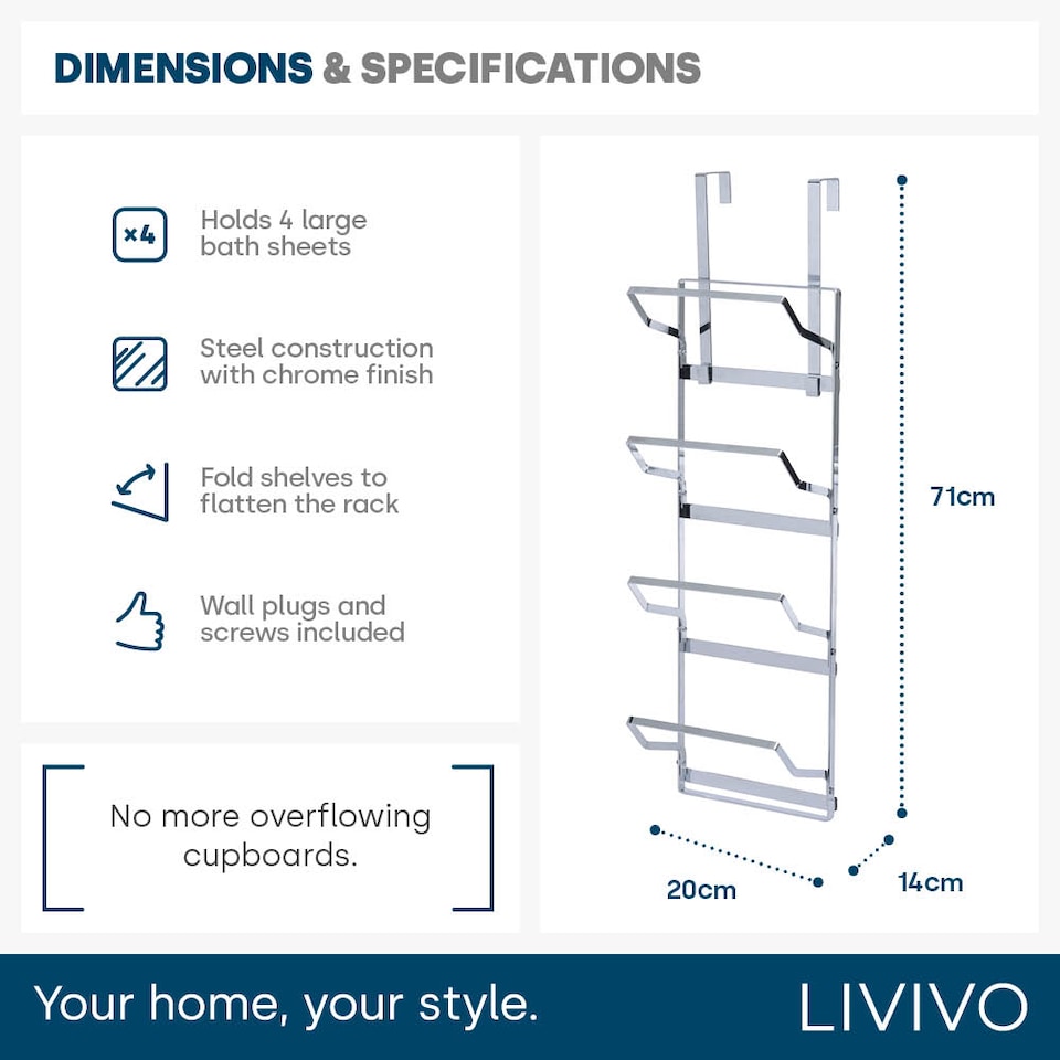 image 1 of Over Door Towel Holder Rack Chrome