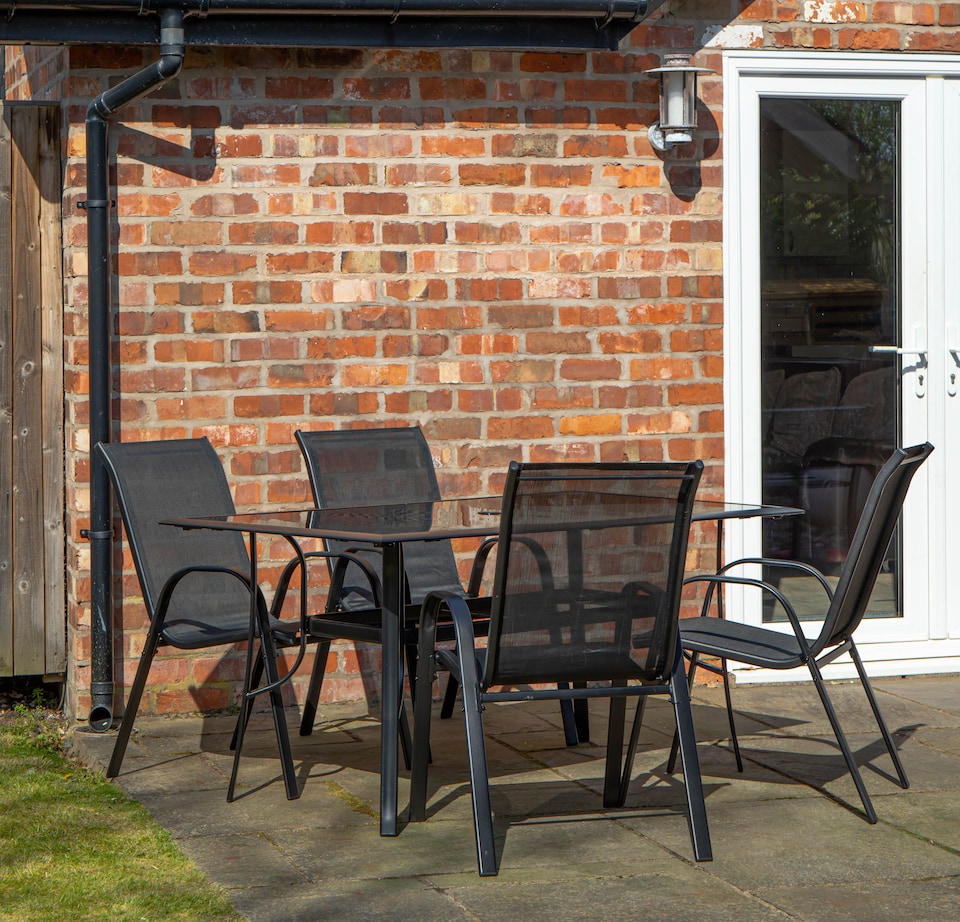image 1 of Outdoor 4 Person Rectangular Glass Top Garden Patio Dining Table Chairs Set