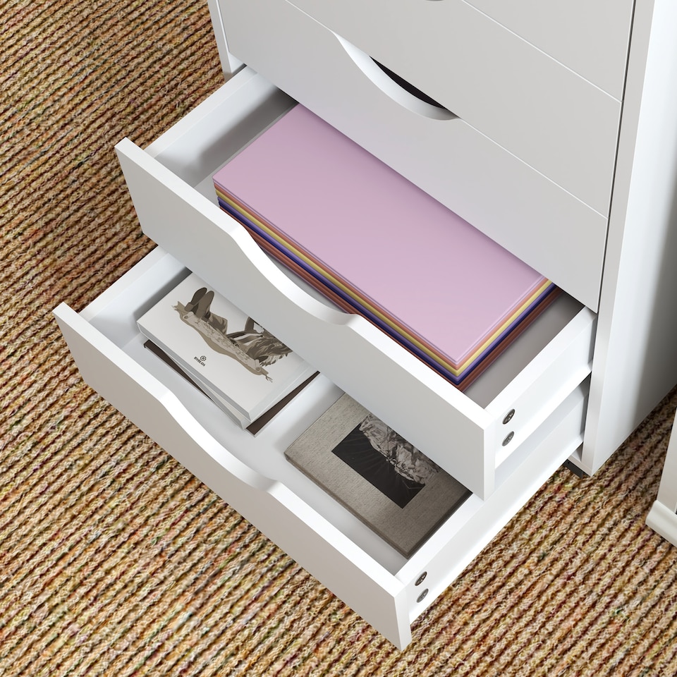 image 1 of HOMCOM Filing Cabinet with 5 Drawers, Under Desk Drawer, White | White | White