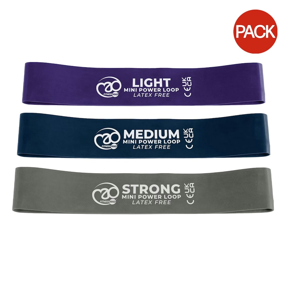 Yoga-Mad Latex Free Resistance Band Set (Pack of 3) - Purple/Blue/Grey - One Size