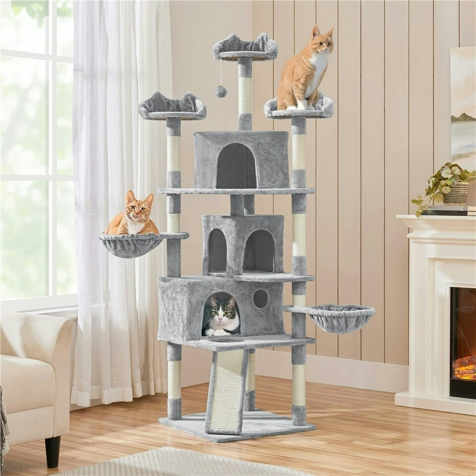 image 1 of Yaheetech Large Cat Tree with 3 Condos Light Grey