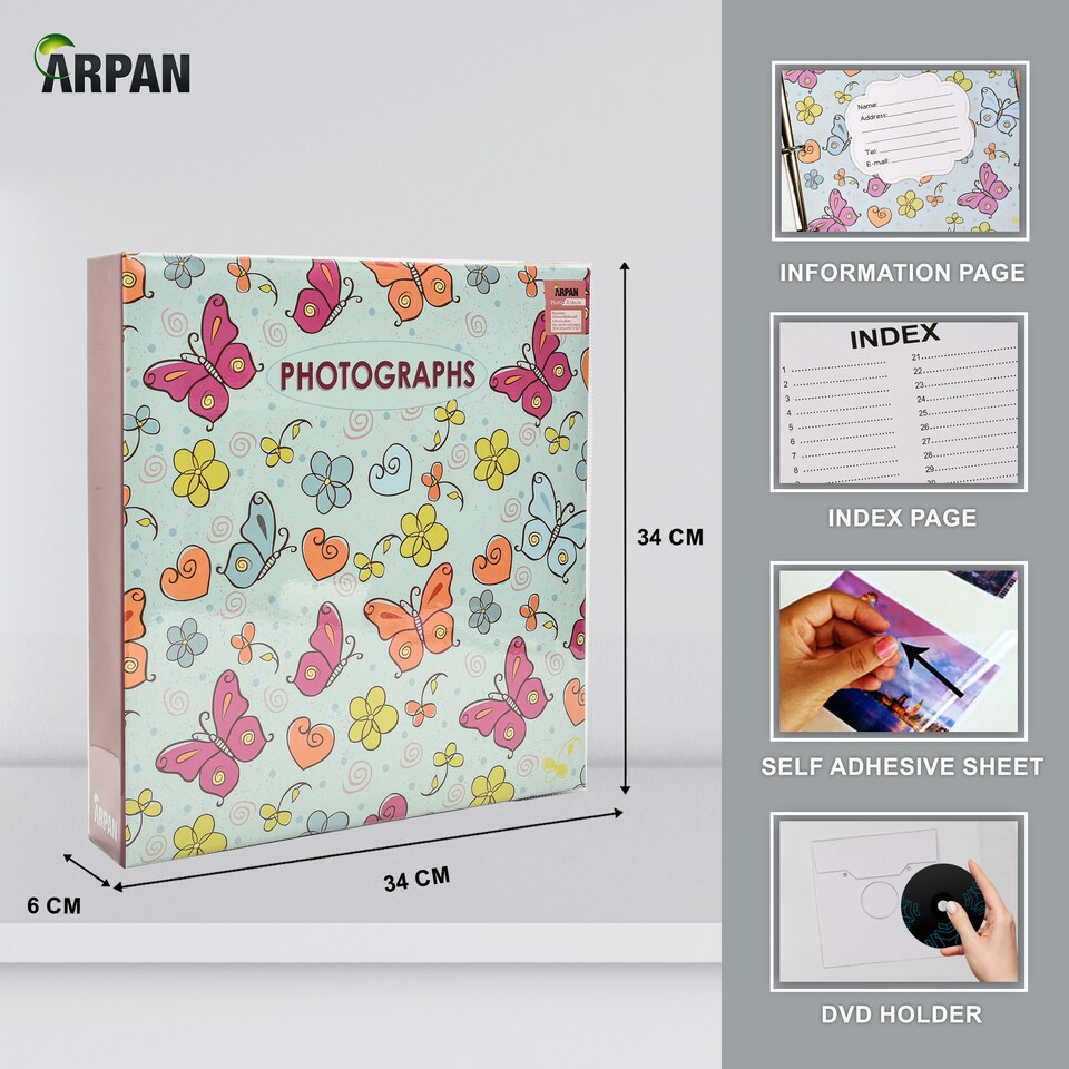 image 1 of ARPAN Extra-Large 3-Ring Binder Self Adhesive Photo Album – 20 Sheets / 40 Sides – Sticky Page Scrapbook Memory Album for Photos, Keepsakes & Special Occasions