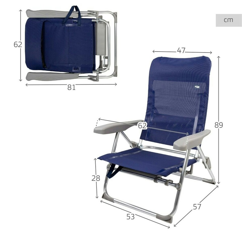 image 1 of Beach Chair Aktive Slim Foldable Navy Blue 47 x 89 x 57 cm (2 Units) N/A