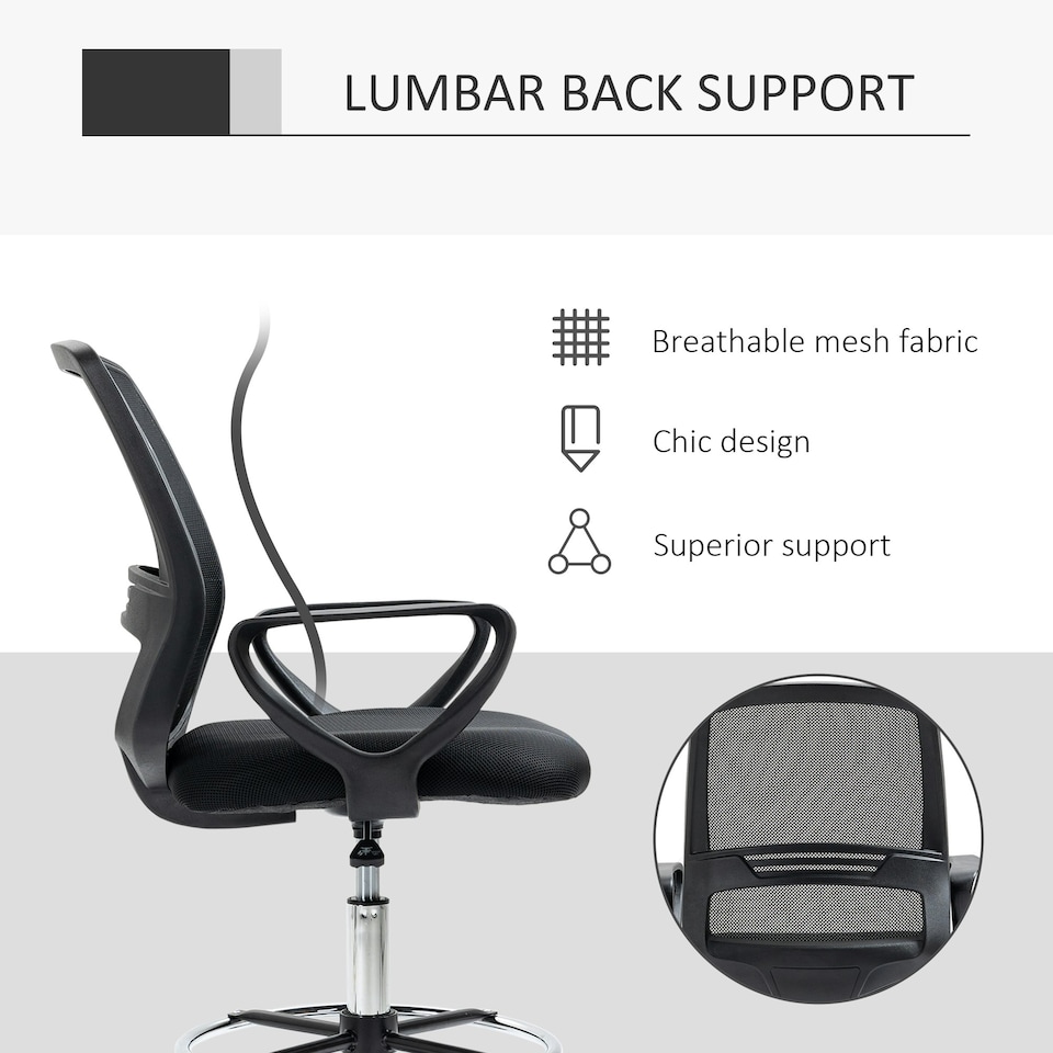 image 1 of Vinsetto Draughtsman Chair Tall Office Chair with Adjustable Height