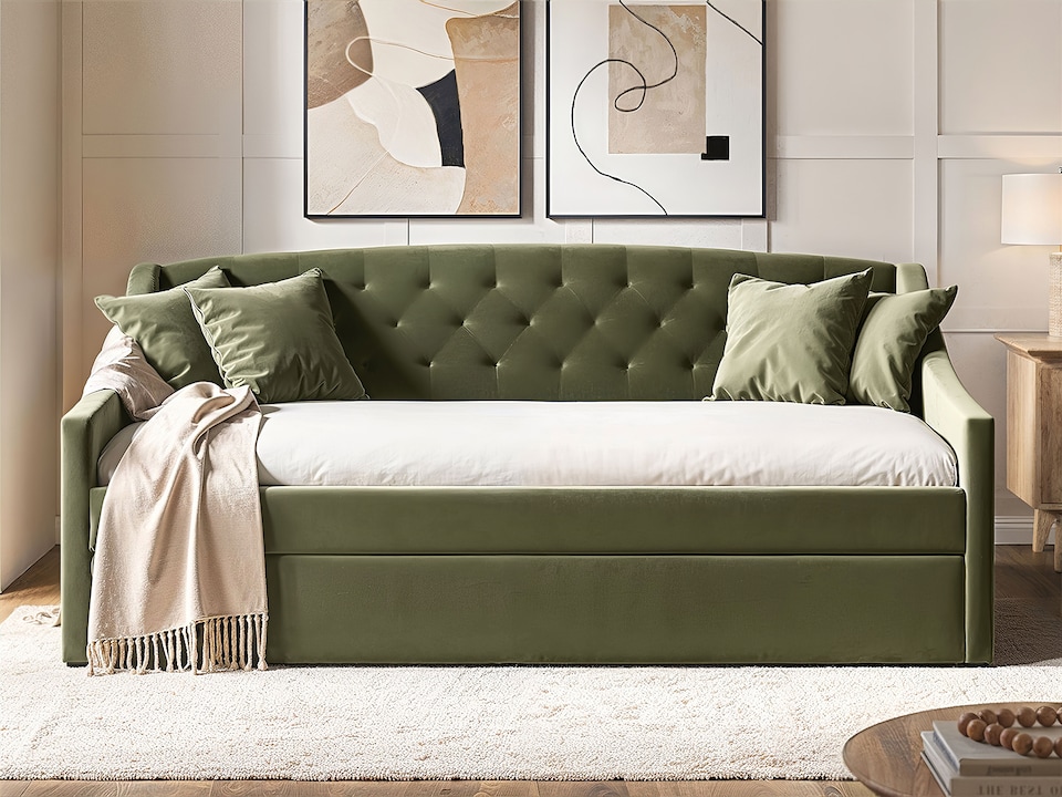 image 1 of Flair Aurora Daybed with Trundle Khaki Green Velvet