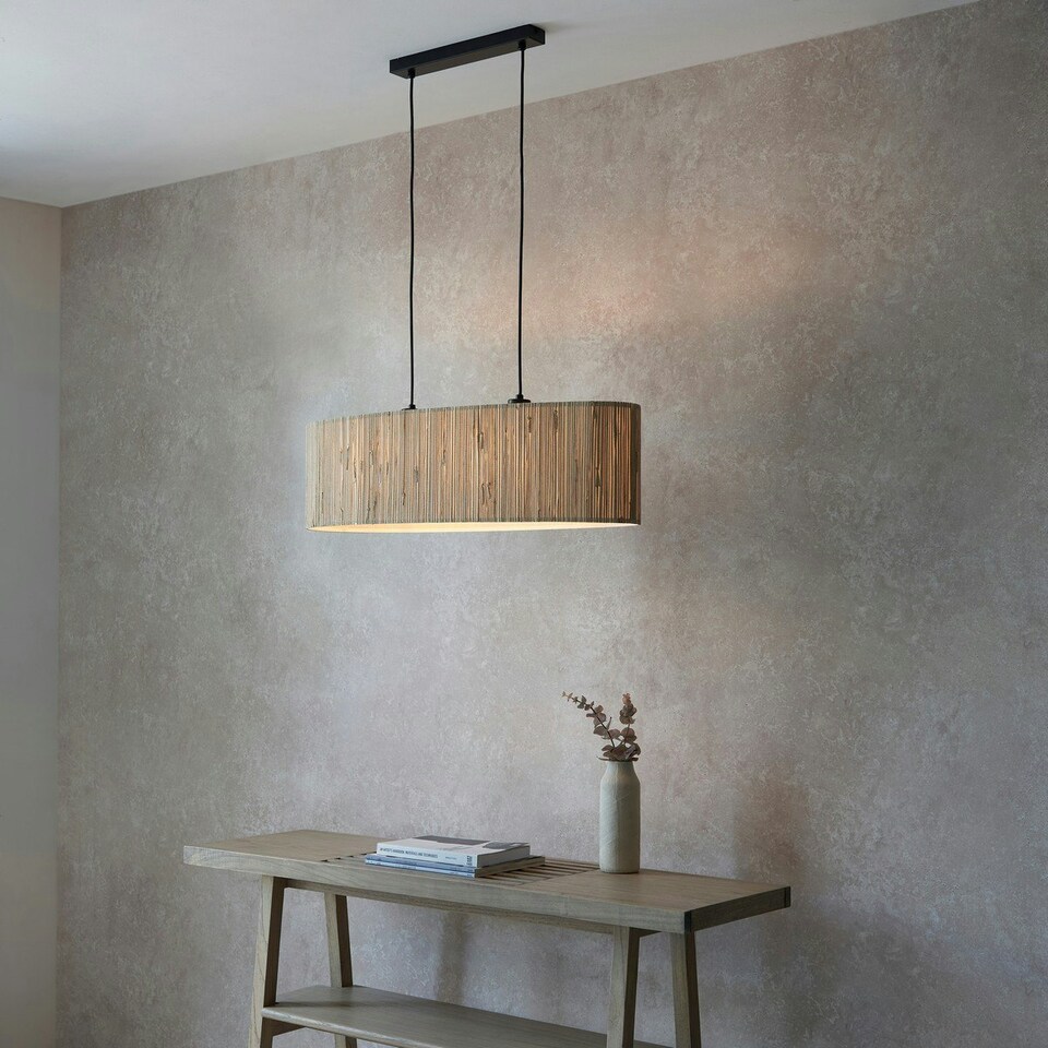 image 1 of Longshore Bar Pendant Ceiling Lamp, Natural Seagrass, Matt Black