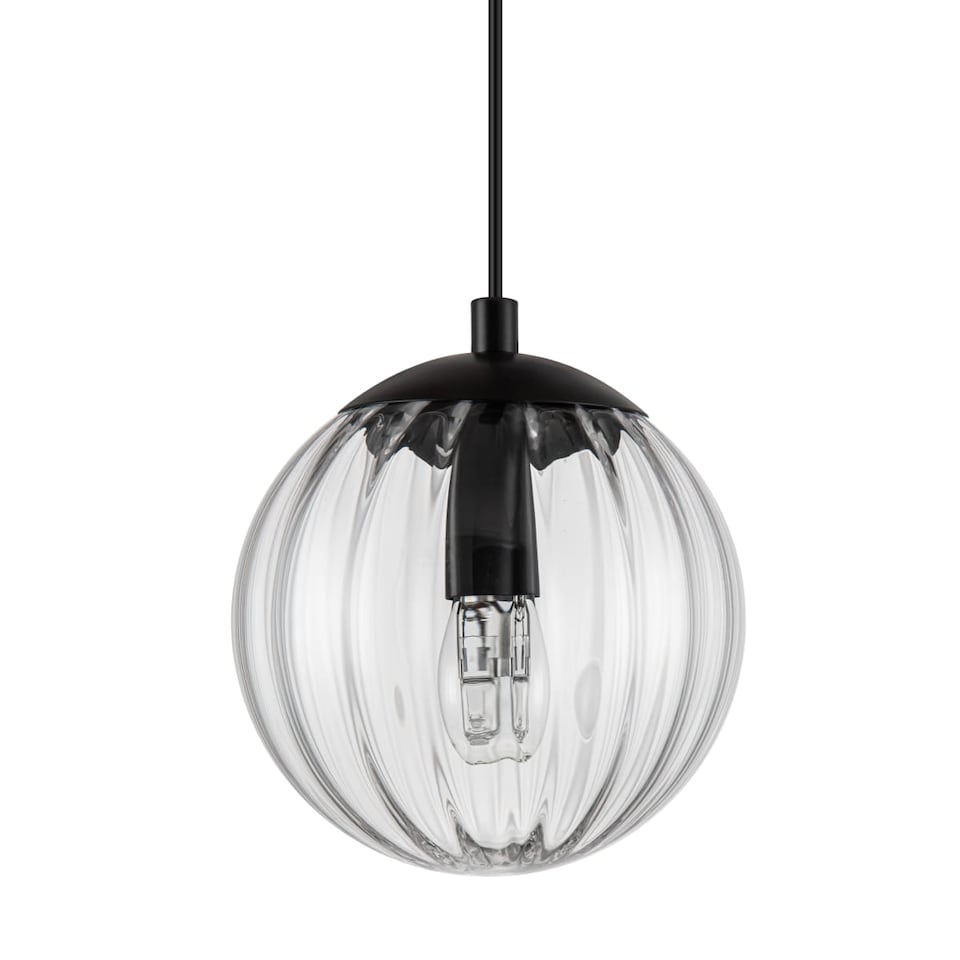 image 1 of COSYLYTE Kingston 3 Light Modern Ribbed Glass Pendant Light - Matt Black Metal | Black | 1