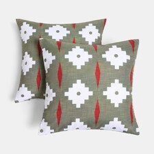 OHS 2 x Geo Print Garden Cushion Covers Outdoor Water Resistant | Green | Olive