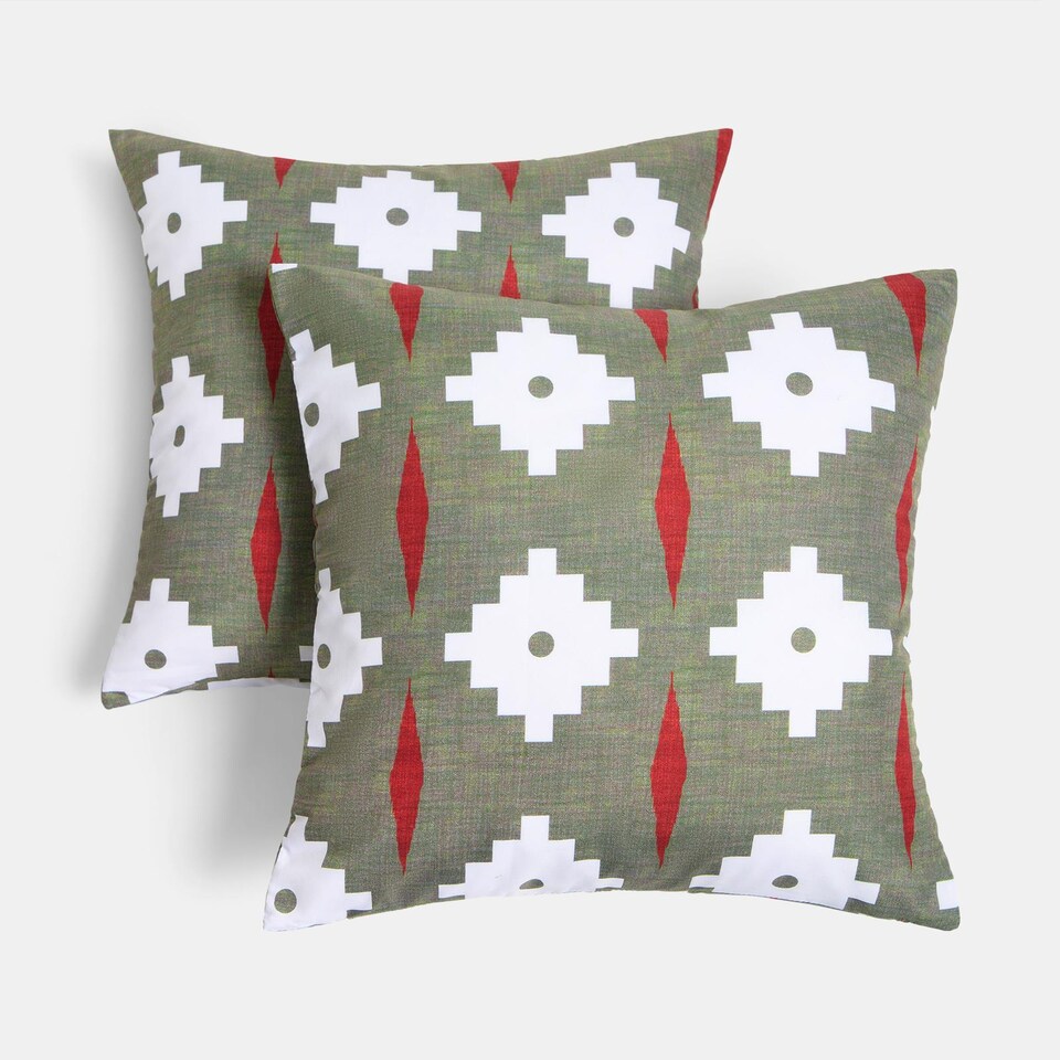 image 1 of OHS 2 x Geo Print Garden Cushion Covers Outdoor Water Resistant | Green | Olive