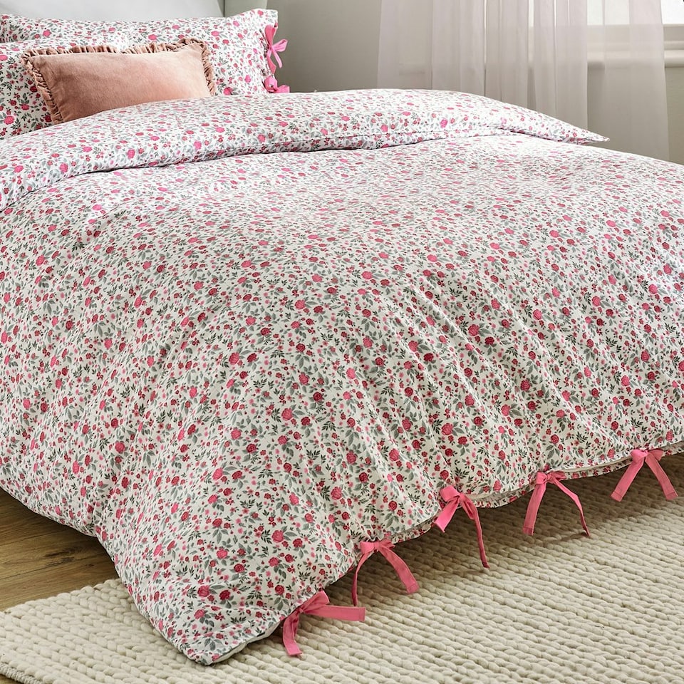 image 1 of Wylder Hannah Floral 100% Cotton Single Duvet Cover Set Pink | Single