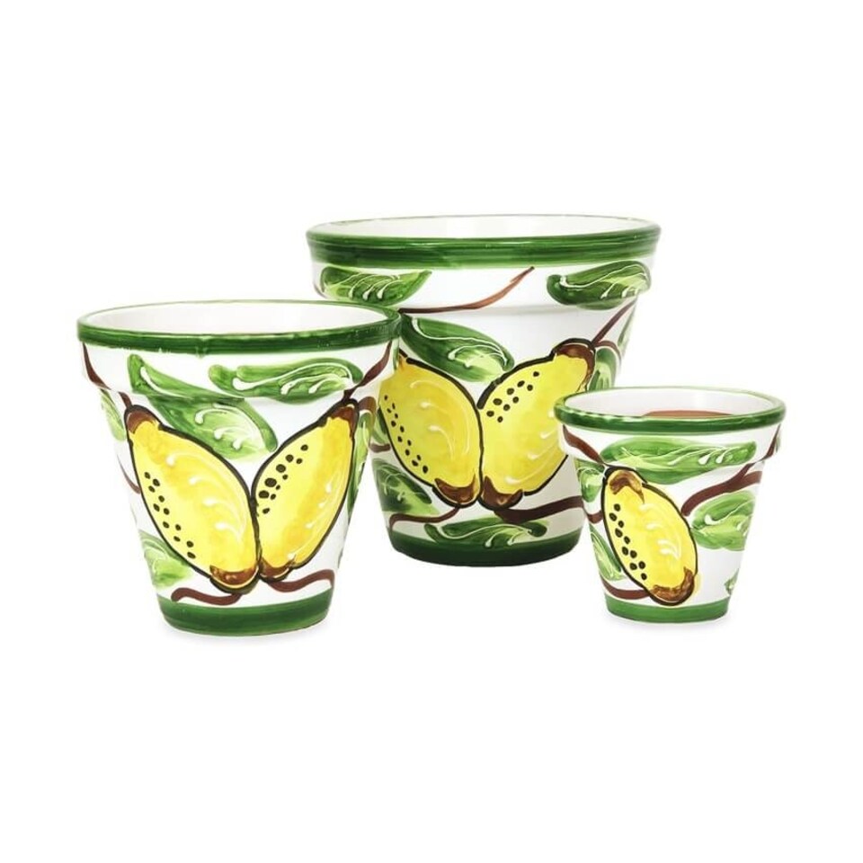 image 1 of Verano Spanish Ceramics Set of 3 Plant Pots - 16-29cm Lemons Multi