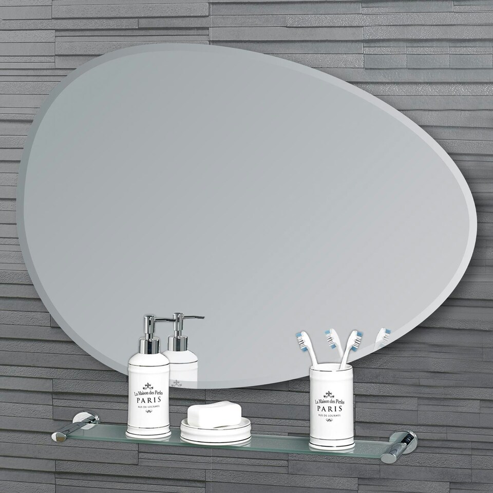 image 1 of Showerdrape Angel Oval Wall Mounted Frameless Bevelled Edge Bathroom Mirror 60 x 45cm