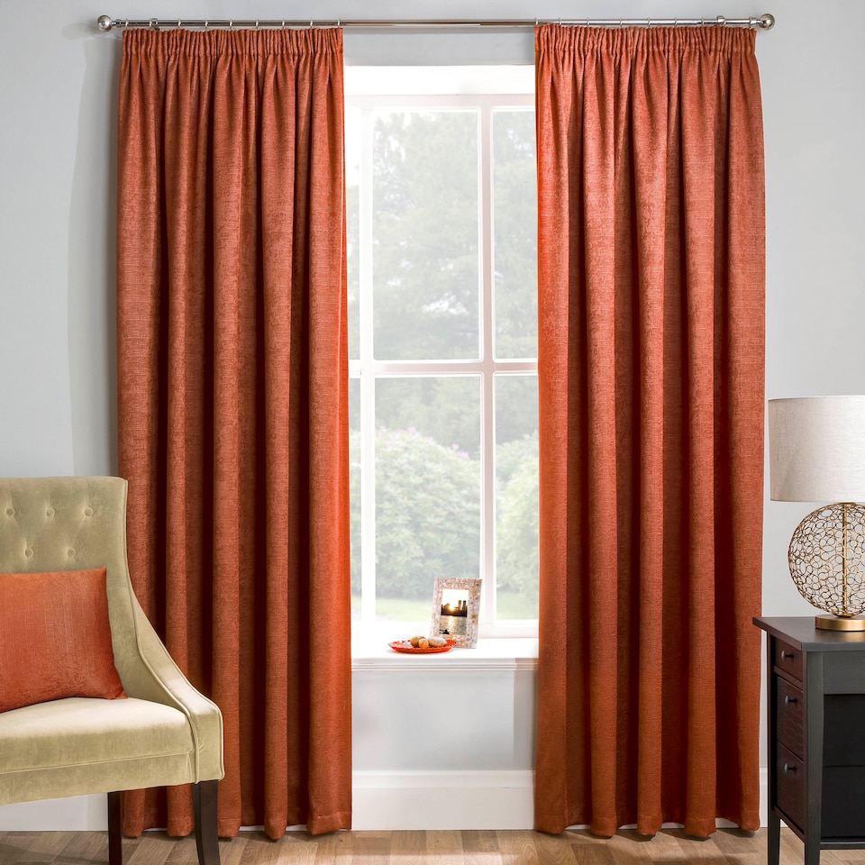 image 1 of Enhanced Living Matrix Orange 46 x 90 inch (117x229cm) Tape Top Thermal Noise reducing Dim Out Curtains (PAIR)