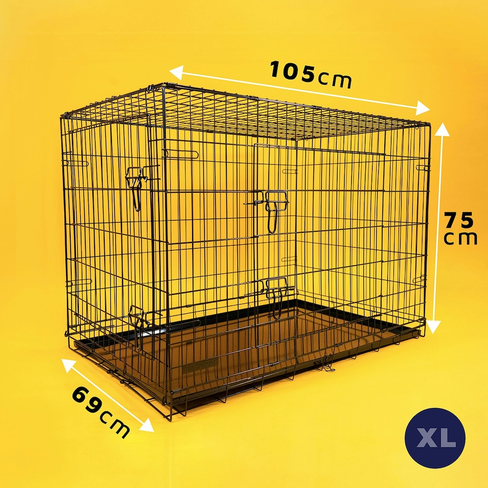 image 1 of DogCrates+ 42-Inch XL Dog Crate with Dual Doors, Removable Metal Tray & Foldable Frame – Black Black | XL