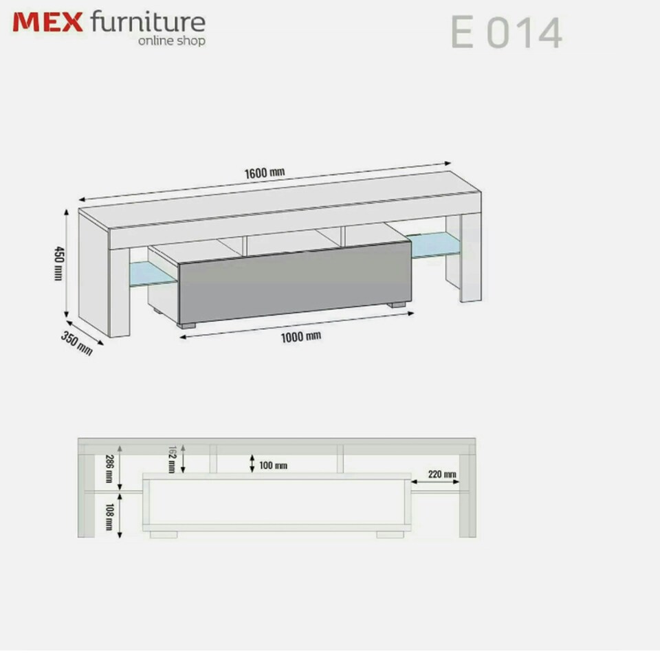 image 1 of TV Unit 160cm Grey Gloss Door Grey Matt Body with LED and Glass Sides Grey
