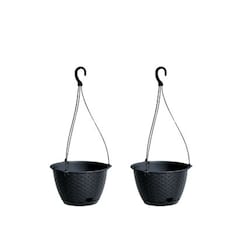 Ratolla Round Hanging Plastic Planter - 14.2x21.7x21.7 cm | Black | Black & Set of 2 | 2