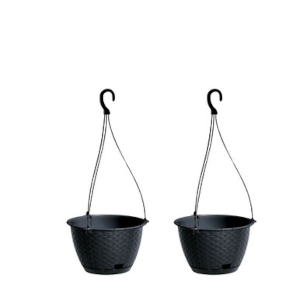 image 1 of Ratolla Round Hanging Plastic Planter - 14.2x21.7x21.7 cm | Black | Black & Set of 2 | 2