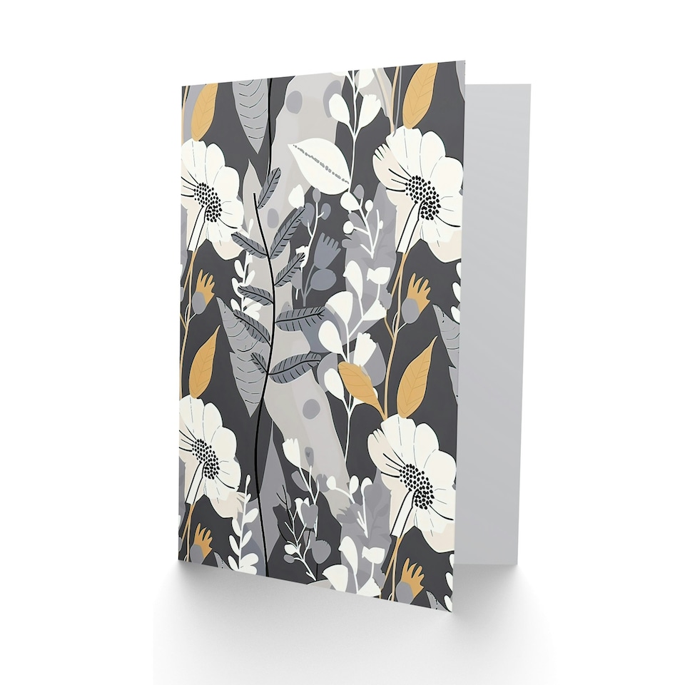 image 1 of Grey Orange Wildflower Design Floral Pattern Him Her Birthday Card