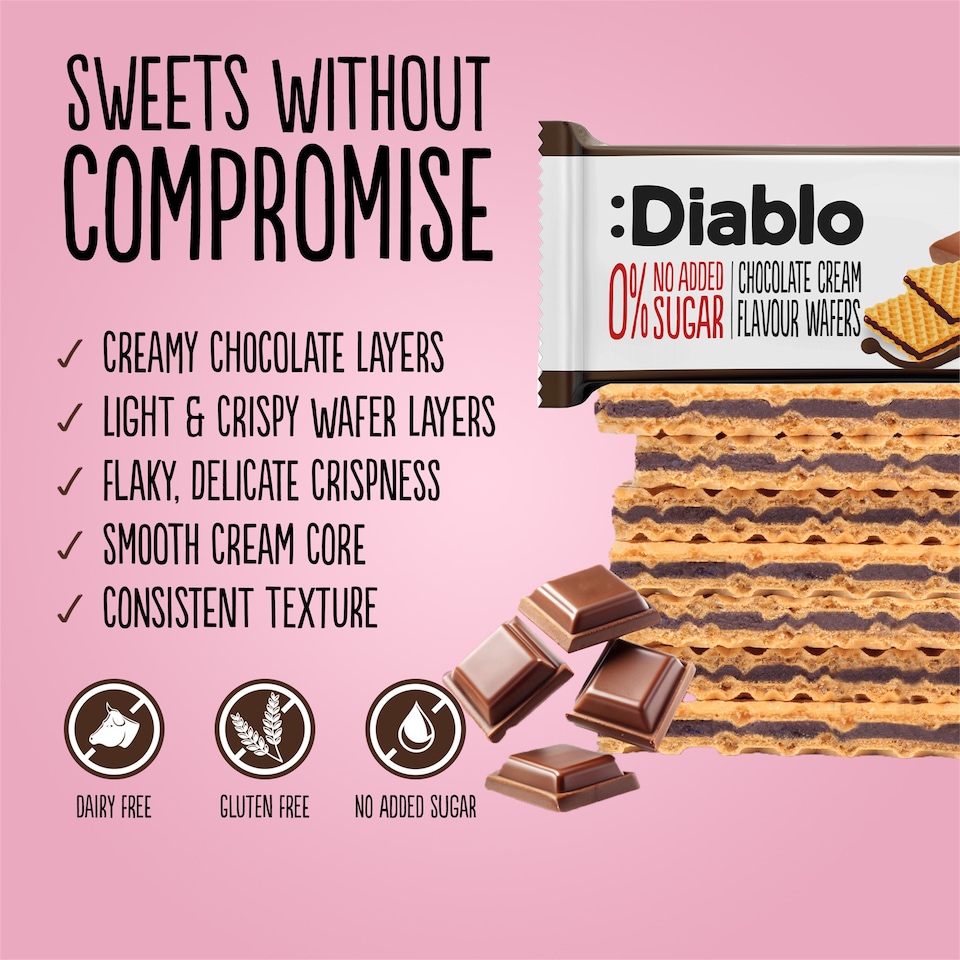 image 1 of Diablo No Added Sugar Chocolate Cream Wafer Thins 150g