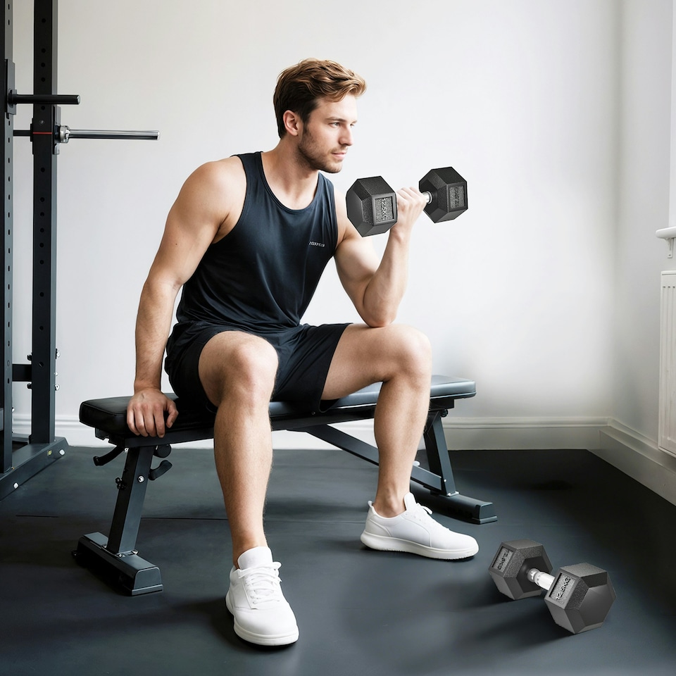 image 1 of HOMCOM 2x12.5KG Rubber Hex Dumbbell Portable Hand Weights for Home Gym