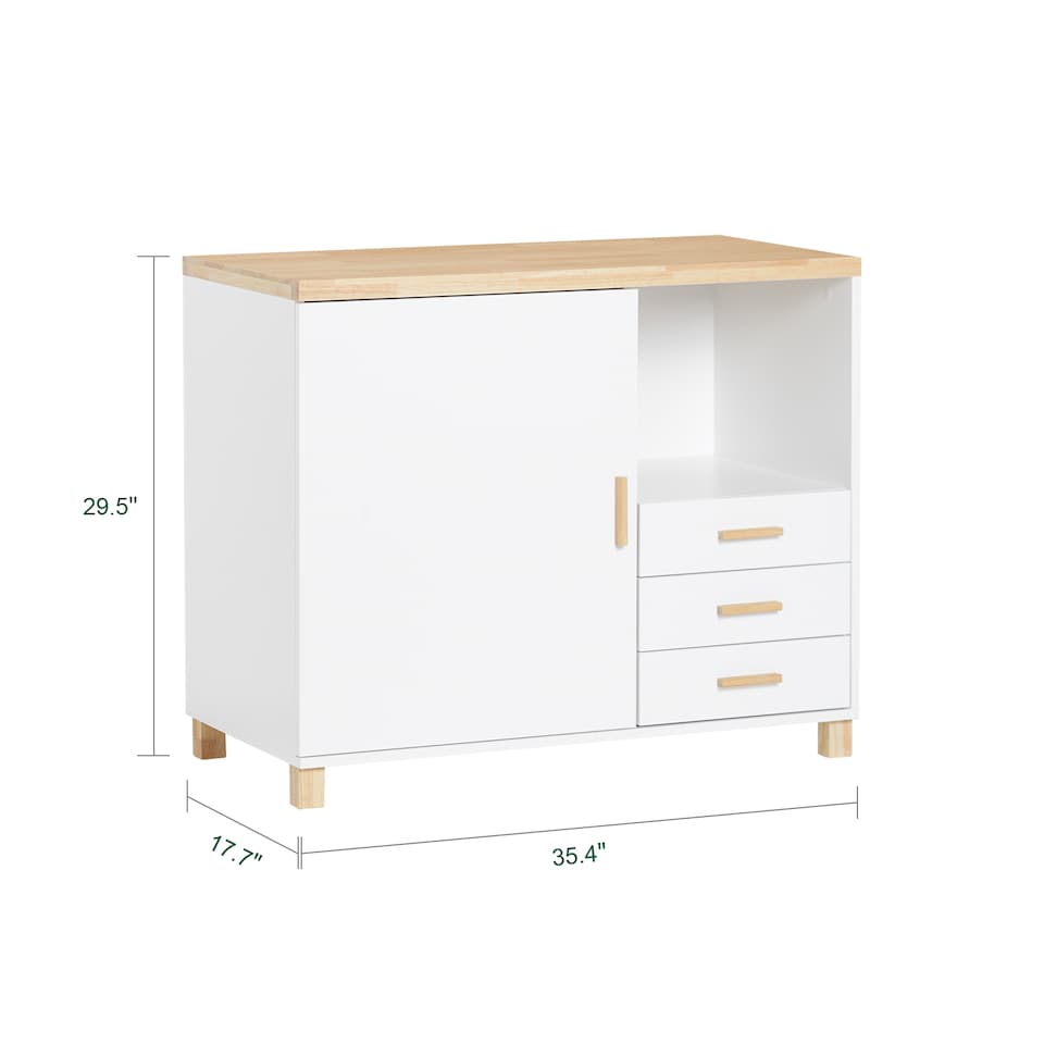 image 1 of SoBuy Printer Stand Under Desk Storage Cabinet with Open Shelf and 3 Drawers, White & Natural Wood, 35.4x17.7x29.5 in, 45.1 kg - ASK07-WN
