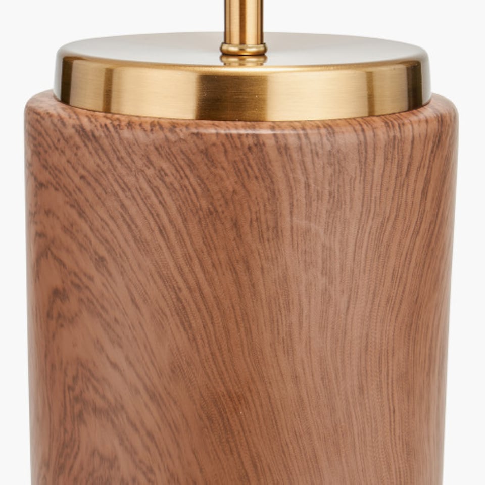image 1 of Cylinder Wood Effect Ceramic Table Lamp with Shade | Brown | Brown | 1