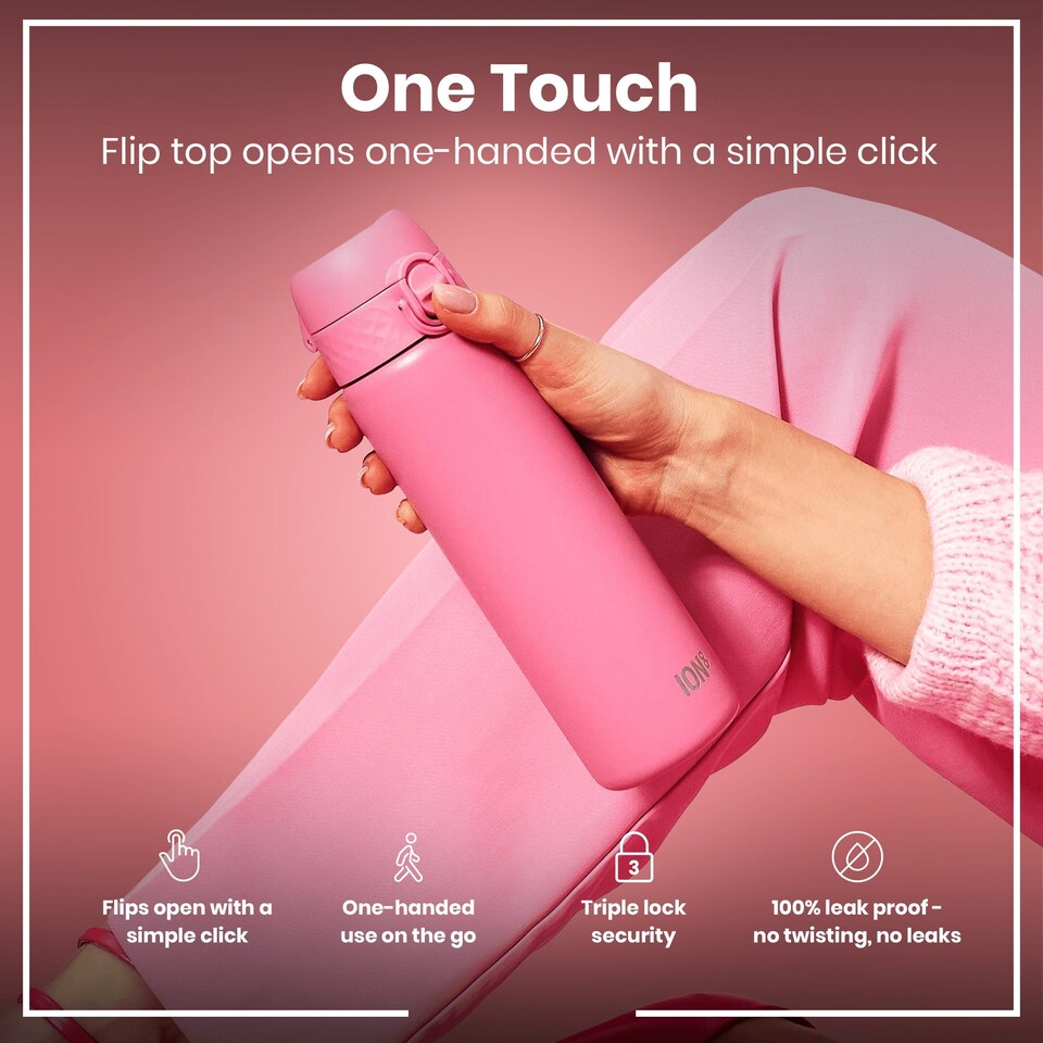 image 1 of Leak Proof Slim Water Bottle, Vacuum Insulated, 500ml (17oz) | Pink | Rose Bloom | One Size