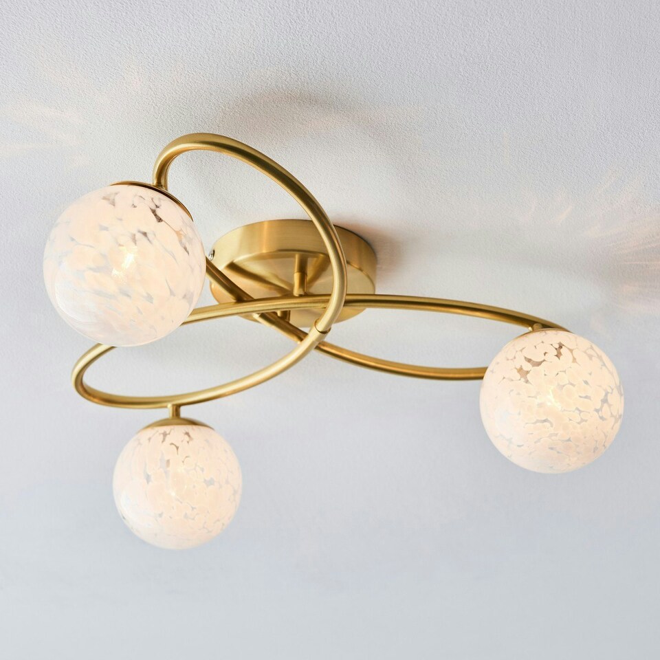 image 1 of Maye 3 Light Multi Arm Glass Semi Flush Ceiling Lamp Satin Brass
