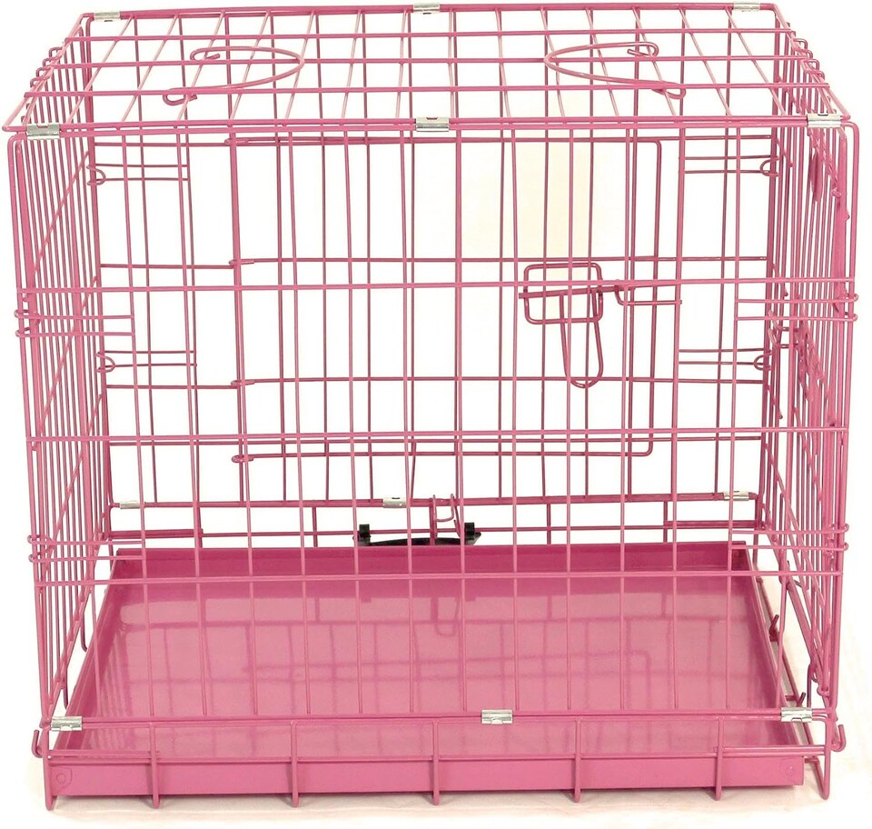 image 1 of Actiaspet Pink Foldable Metal Dog Cage Crate with Removable Tray (Pink, Large)