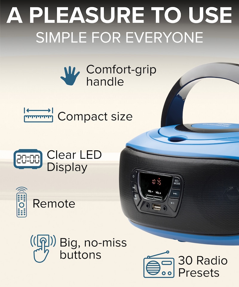 image 1 of Grouptronics Small Portable CD Player For Home With Speakers – Boombox Mains Or Battery Powered, FM Radio, Supports MP3 Audio Books - GTCDR-501