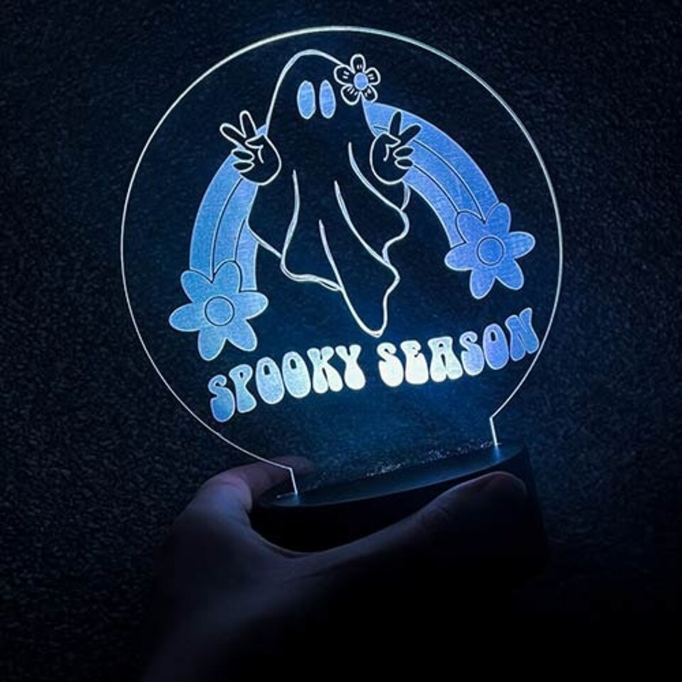 image 1 of Halloween Spooky Season Ghost Acrylic Sign with LED Light Base