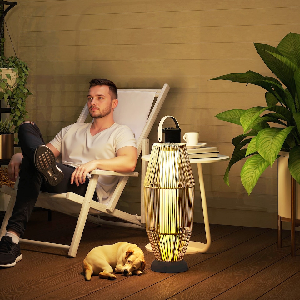 image 1 of Outsunny 72 cm Rattan Solar Floor Lamp, Auto OnOff LED Garden Light, Grey | Grey | Grey