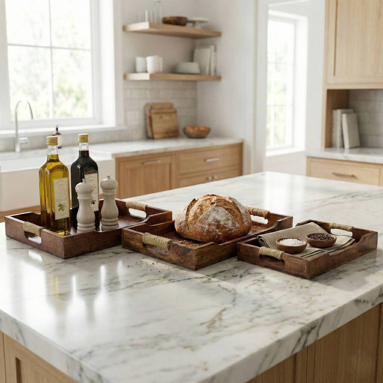 3 Piece Rectangular Wooden Serving Tray Set - Tesco Groceries