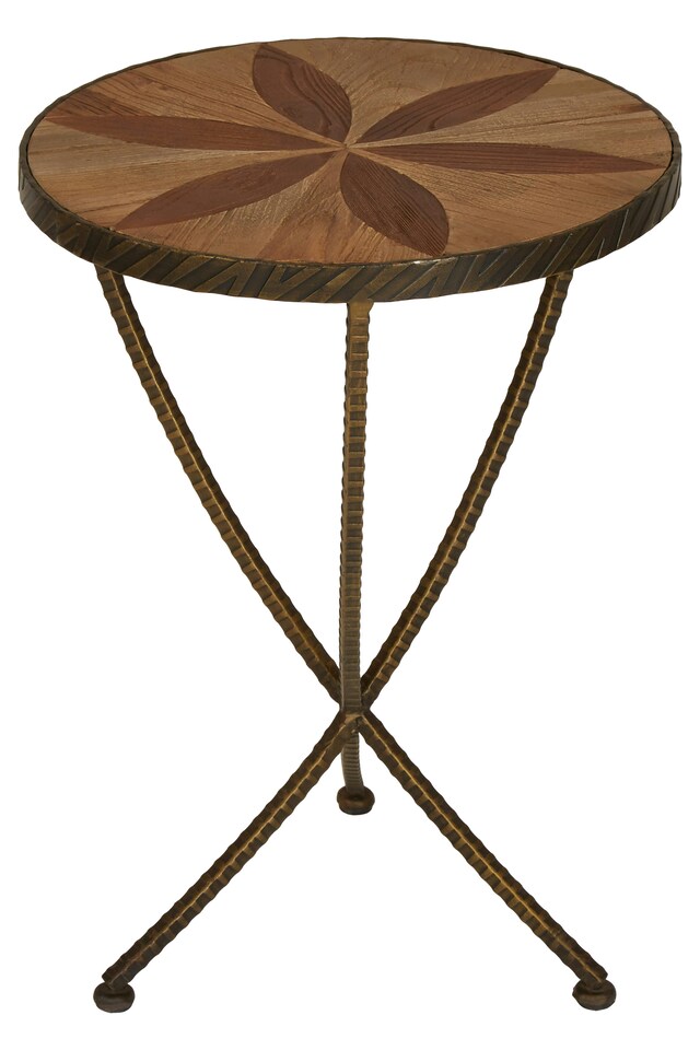 image 1 of Elm Small Side Table,Brass Finished Table by Couch,Wooden End Side Table For Outdoor Patio,Settee Side Table | Brown