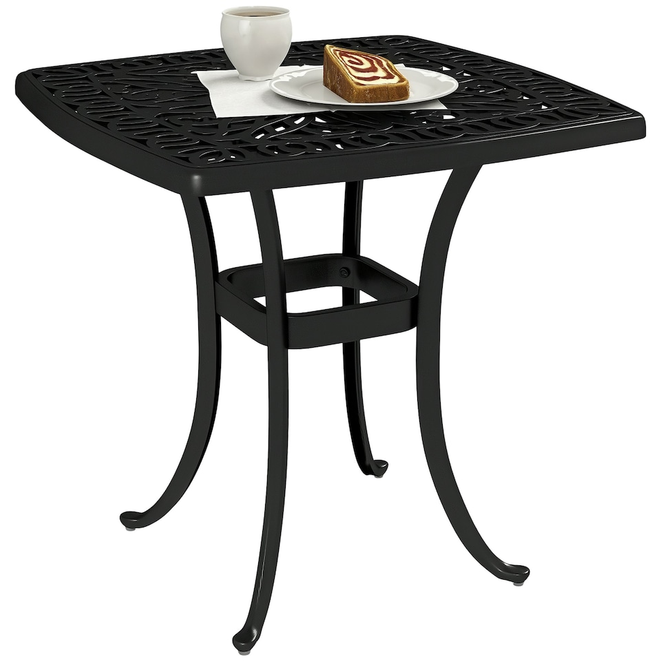 image 1 of Outsunny 54 x 54cm Aluminium Outdoor Garden Side Table w/ Umbrella Hole, Black 